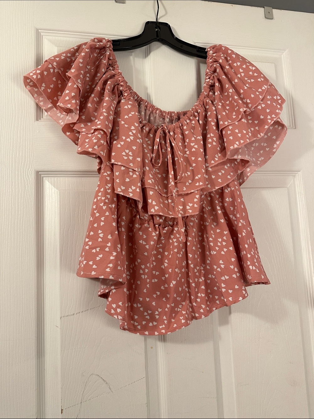 Source Unknown Dusty Pink Ruffled Off-Shoulder Blouse